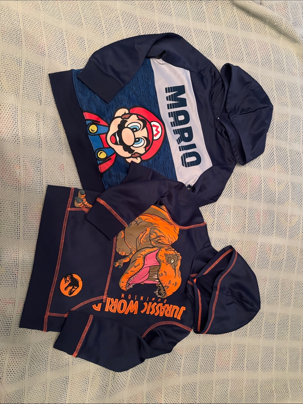 2 Boys jumping bean Hoodies (Mario and Jurassic World)